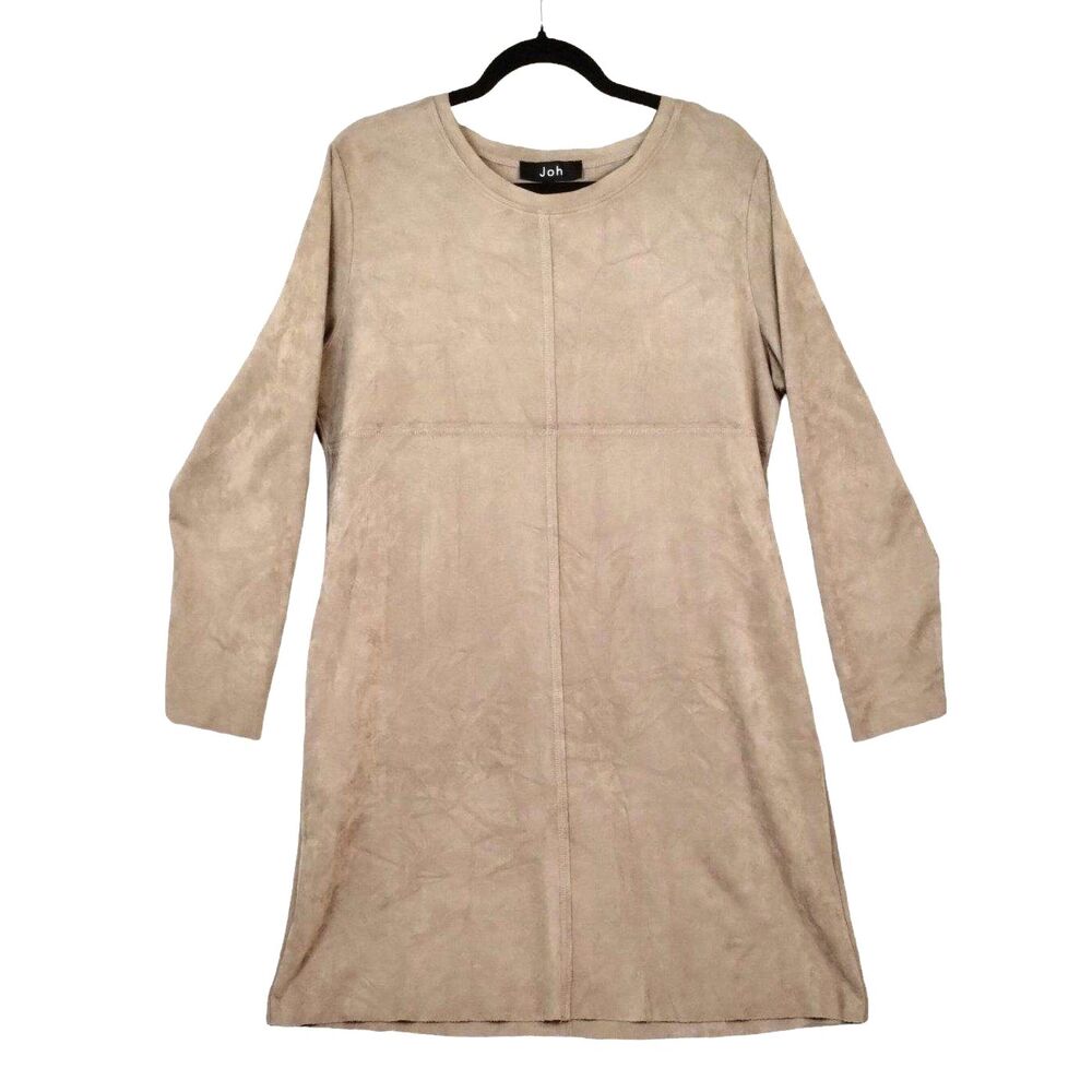 Faux Suede Tan Dress Women's XL Aurora Long Sleeve Pockets Classic Shift Tan